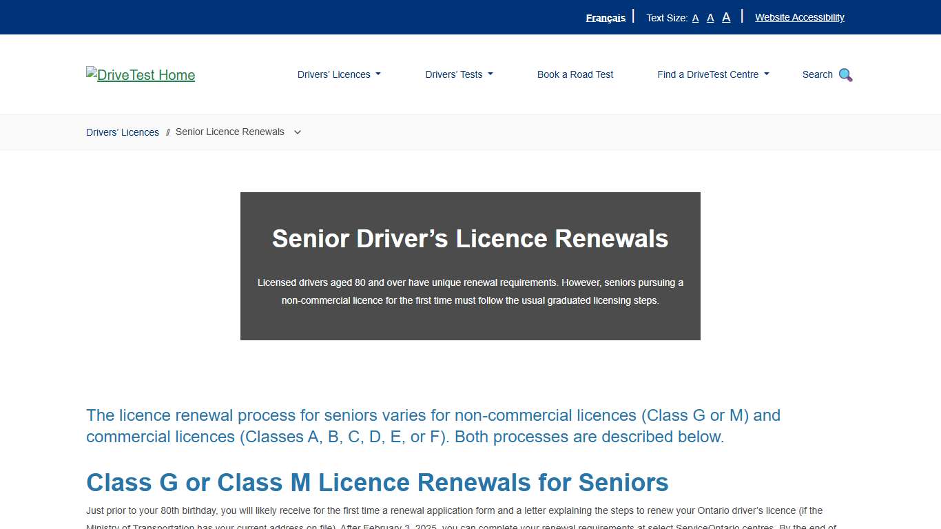 Senior Licence Renewals – DriveTest Home