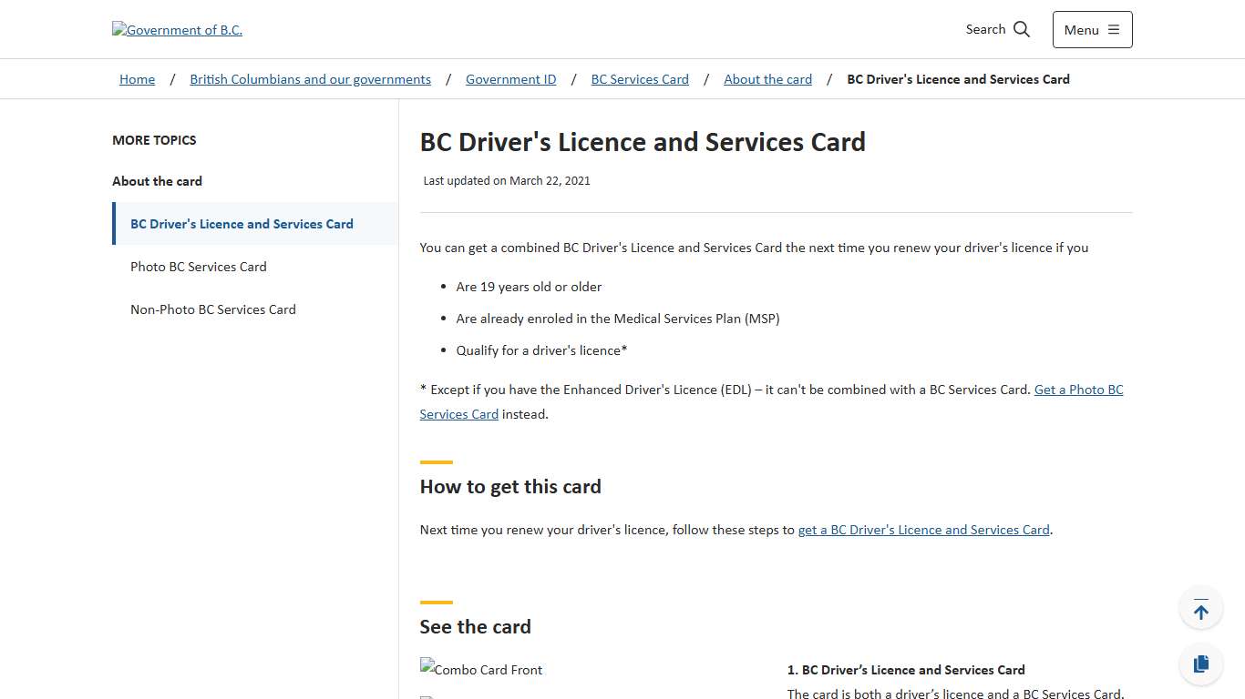 BC Driver's Licence and Services Card - Province of British Columbia