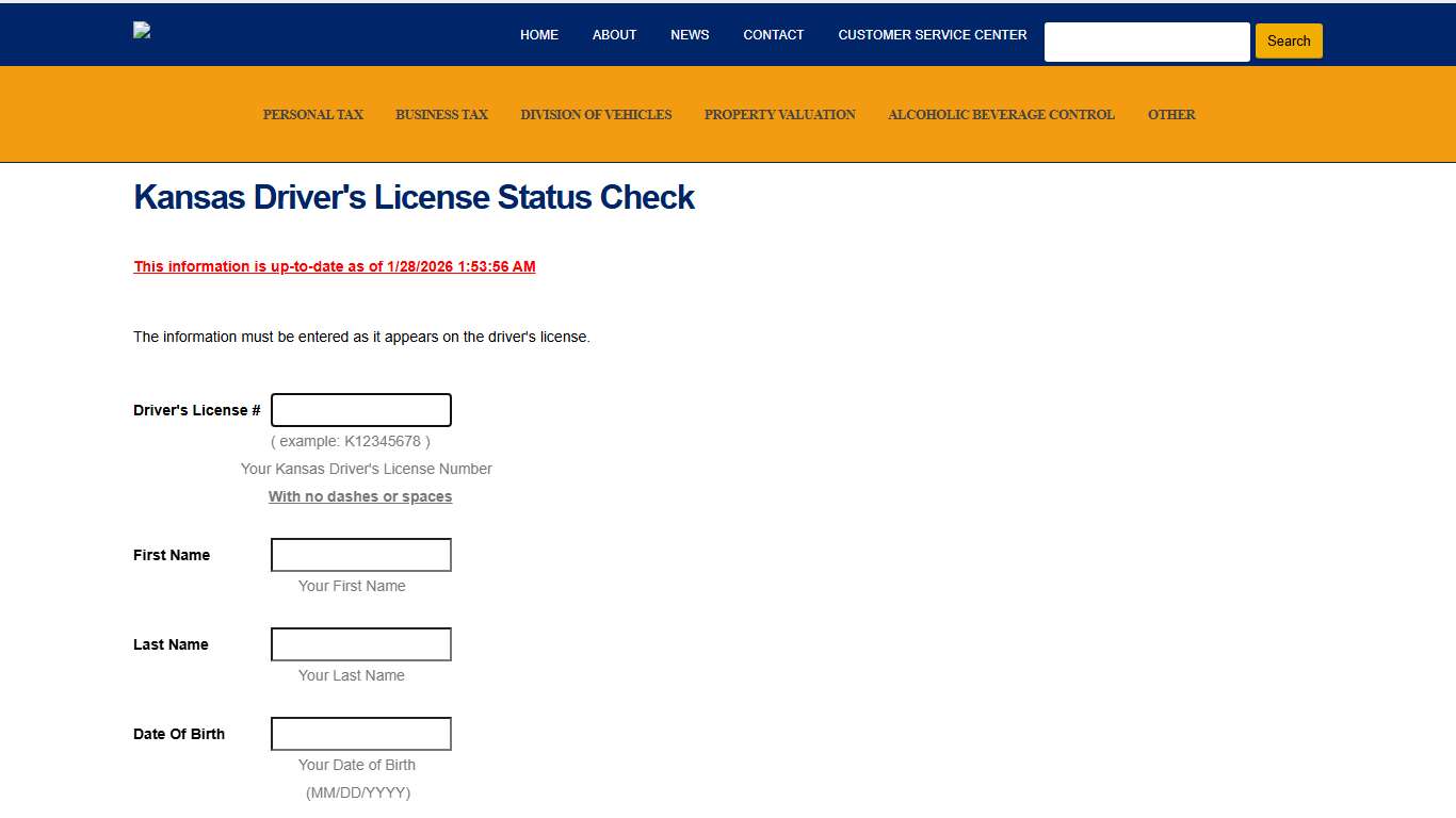 Kansas Department of Revenue - Drivers License Status