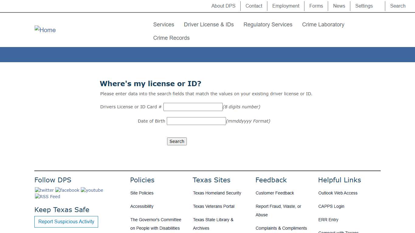 TxDPS - DL Status Search